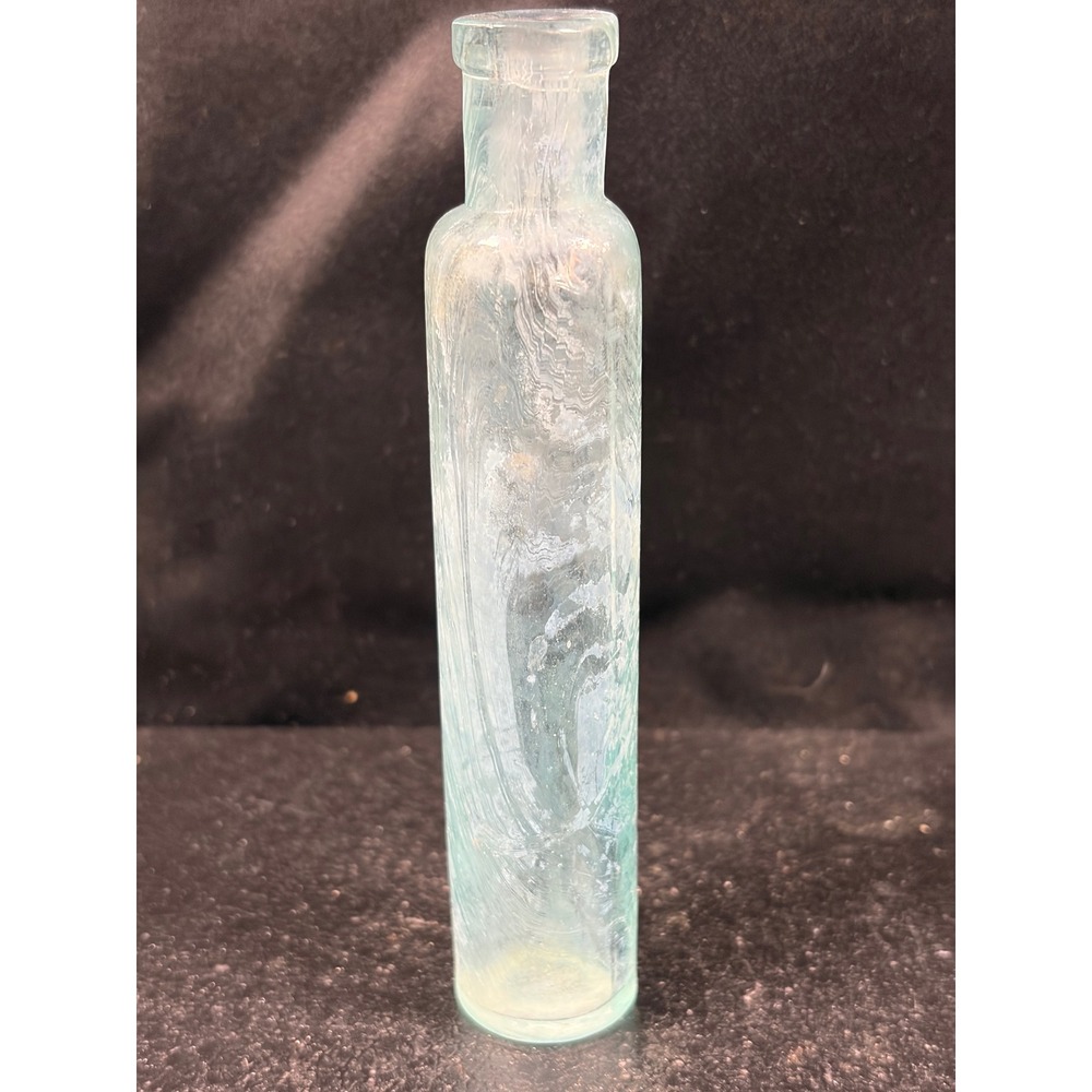 Antique Aqua Iridescent Glass Apothecary Bottle Hand Blown Pontil 19th Century